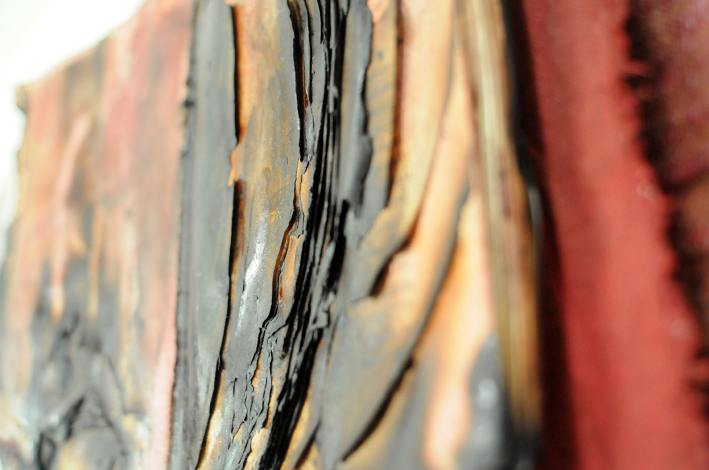 Burnt Book on Red mixed media 18x24 2012 (detail)